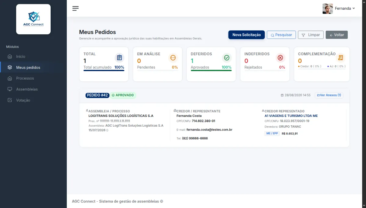 Tela Meus Pedidos com o Pedido #42 já no status Aprovado